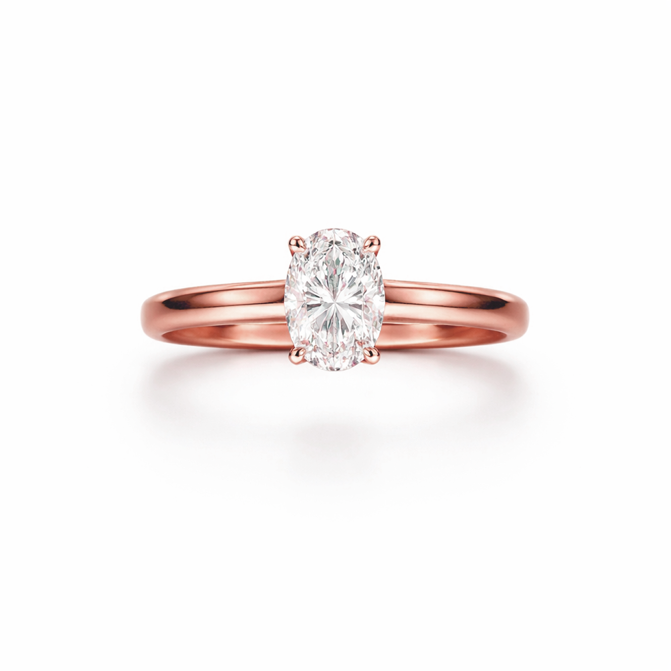 Oval Cut Four-Prong Engagement Ring in 18K Gold, Lab-Grown Diamond
