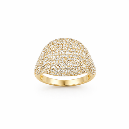 Round Cut Pavé-Set Dress Ring in 18K Gold, Lab-Grown Diamond