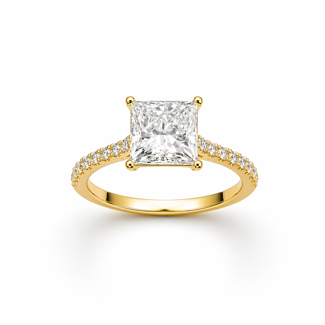 Princess Cut Engagement Ring with Diamond Band in 18K Gold, Lab-Grown Diamond