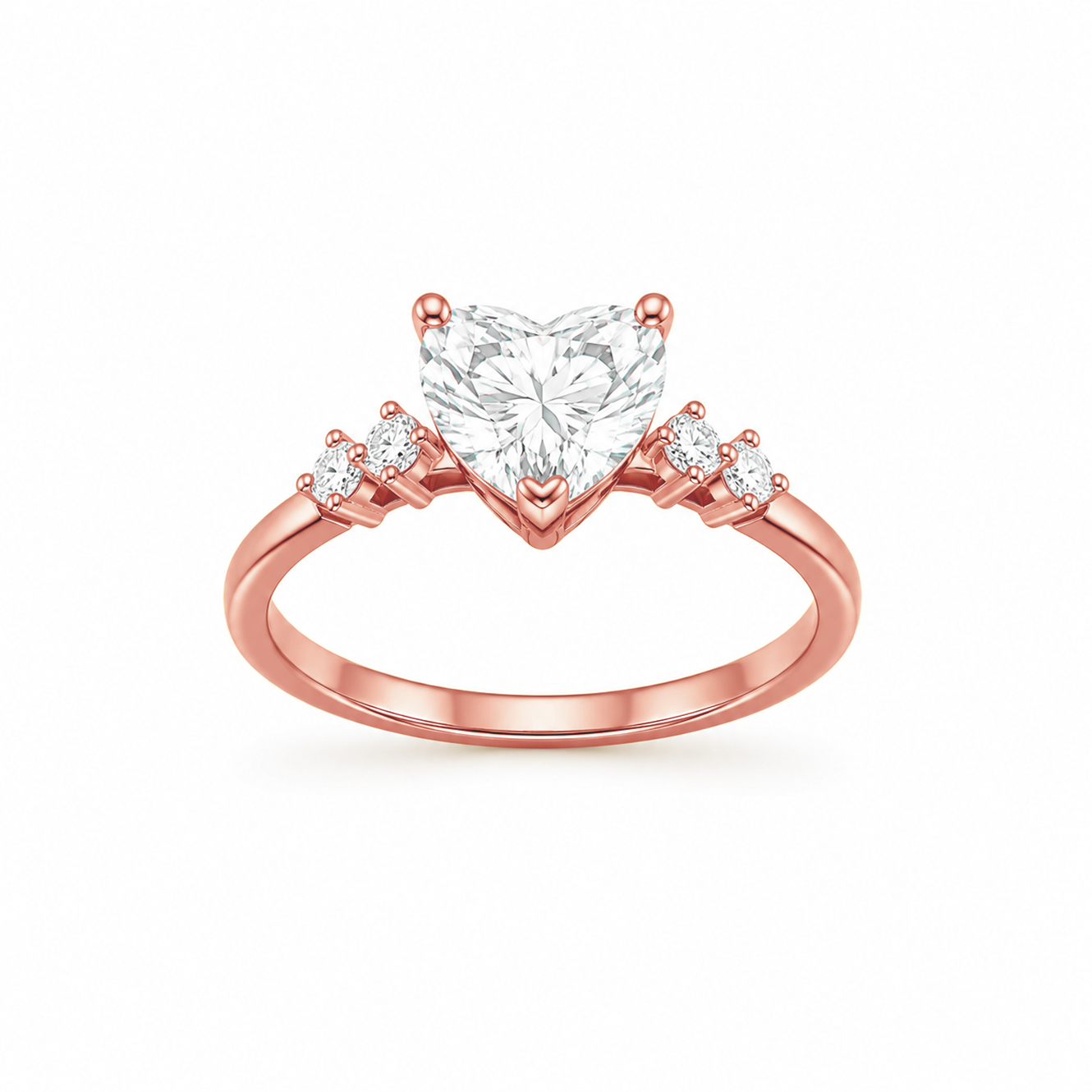Heart Cut Engagement Ring with Diamond Band in 18K Gold, Lab-Grown Diamond