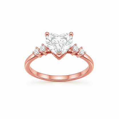 Heart Cut Engagement Ring with Diamond Band in 18K Gold, Lab-Grown Diamond