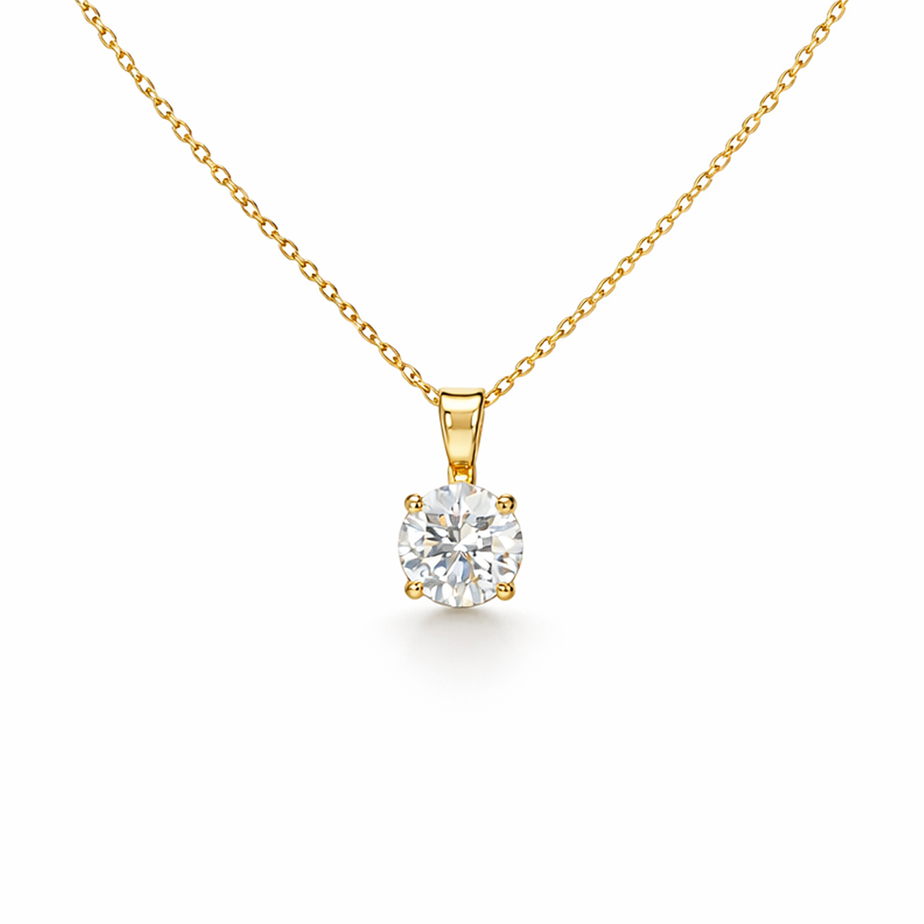 Round Diamond Necklace in 18K Gold, Lab-Grown Diamond
