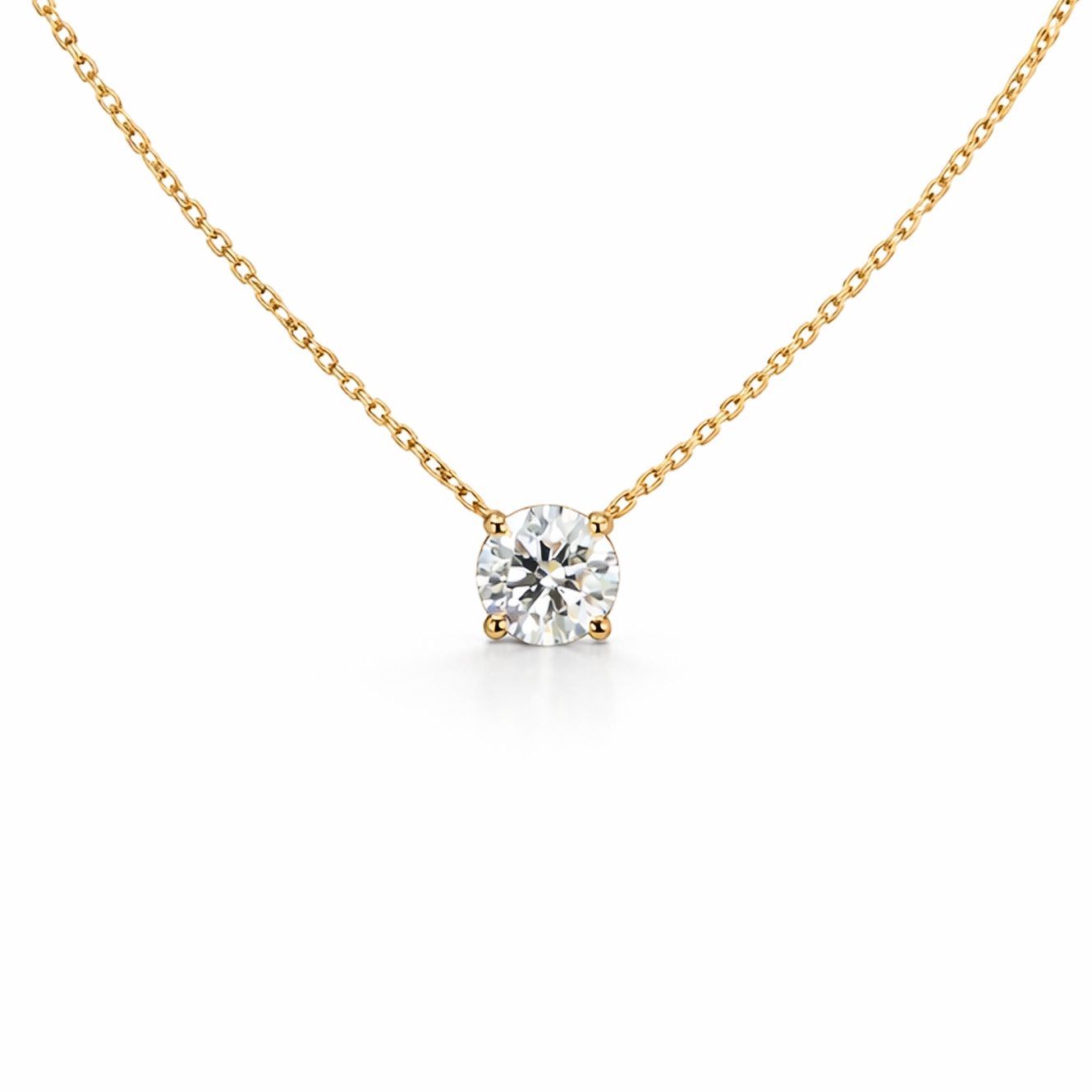 Round Cut Four-Prong Diamond Necklace in 18K Gold, Lab-Grown Diamond