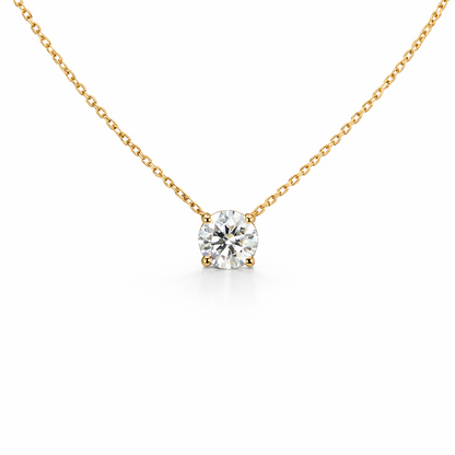 Round Cut Four-Prong Diamond Necklace in 18K Gold, Lab-Grown Diamond