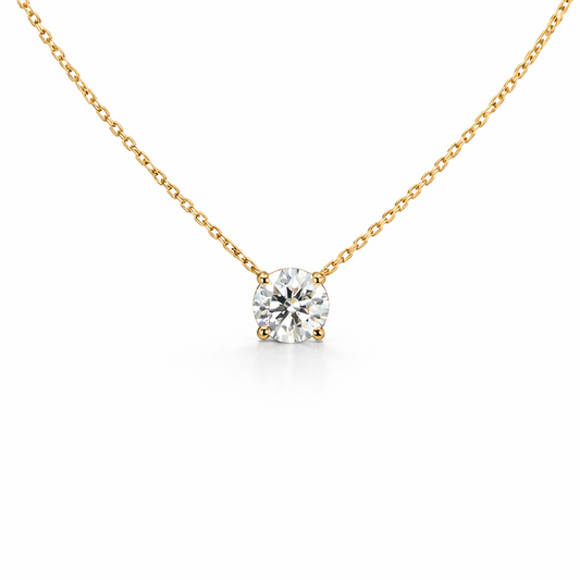 Round Cut Four-Prong Diamond Necklace in 18K Gold, Lab-Grown Diamond