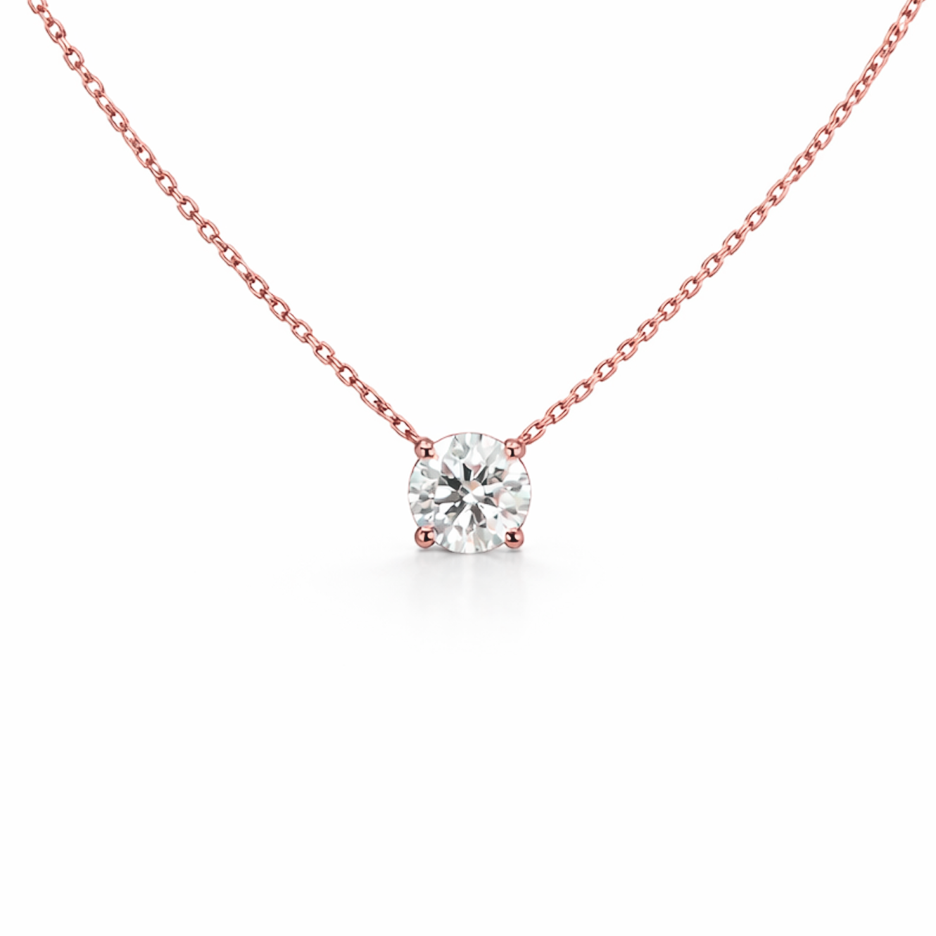 Round Cut Four-Prong Diamond Necklace in 18K Gold, Lab-Grown Diamond