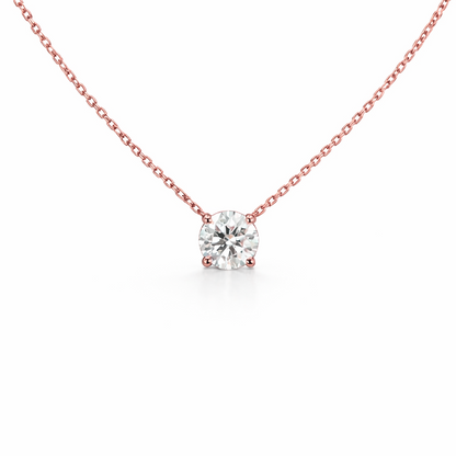 Round Cut Four-Prong Diamond Necklace in 18K Gold, Lab-Grown Diamond