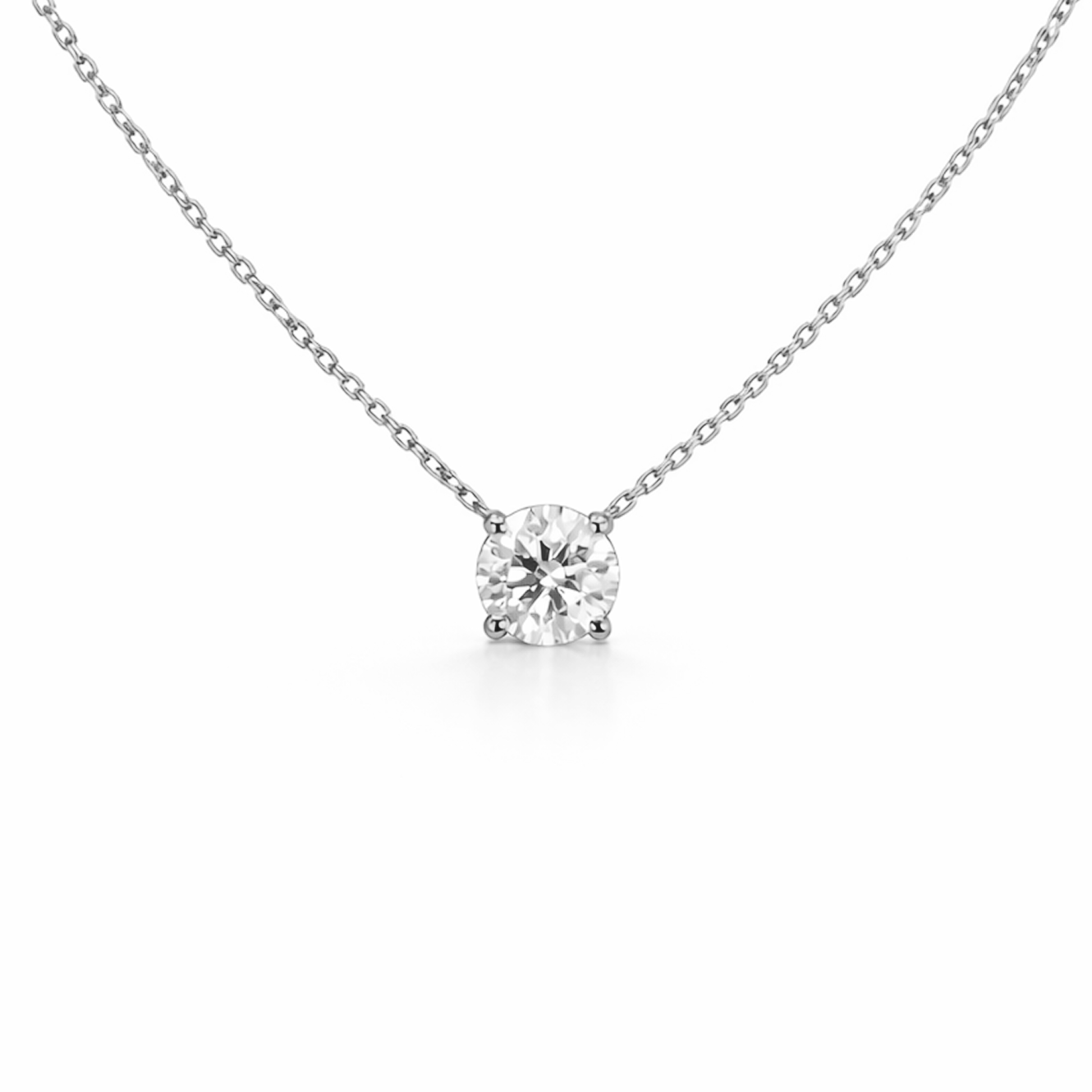 Round Cut Four-Prong Diamond Necklace in 18K Gold, Lab-Grown Diamond