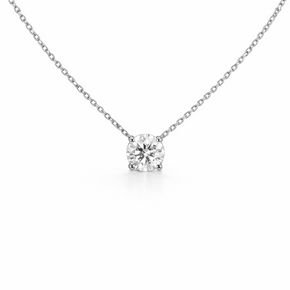 Round Cut Four-Prong Diamond Necklace in 18K Gold, Lab-Grown Diamond