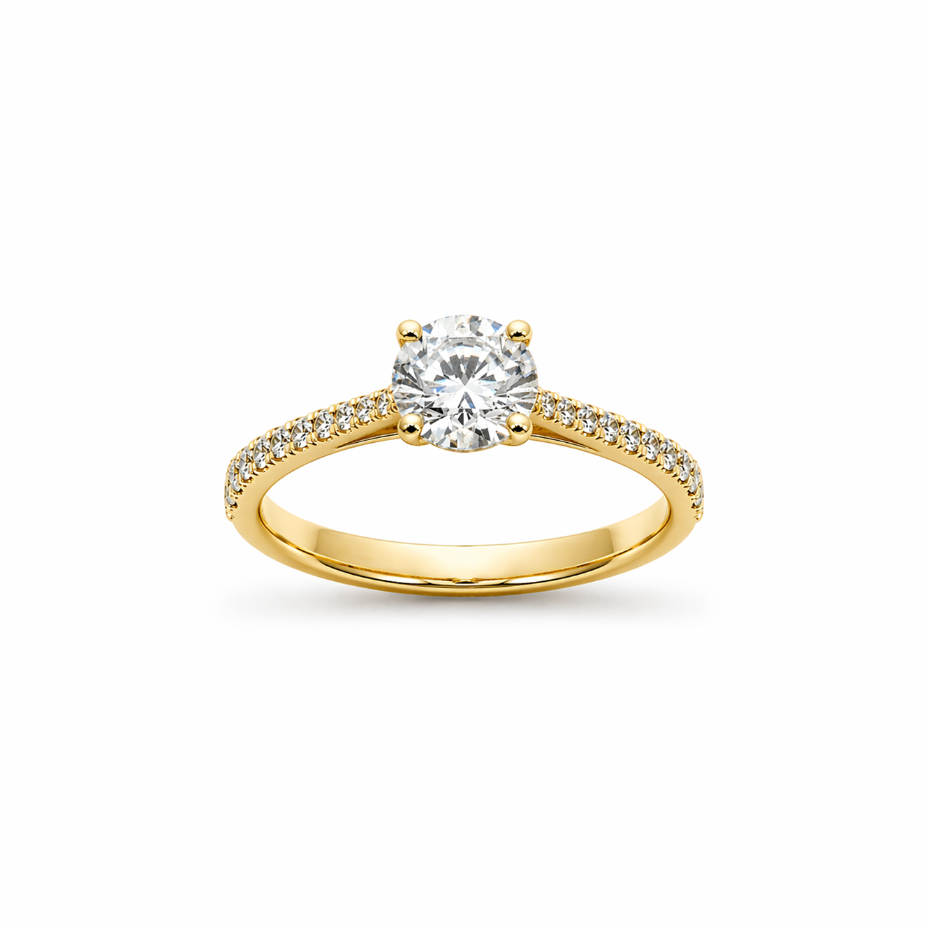 Round Cut Prong-Set Engagement Ring in 18K Gold with Lab-Grown Diamonds