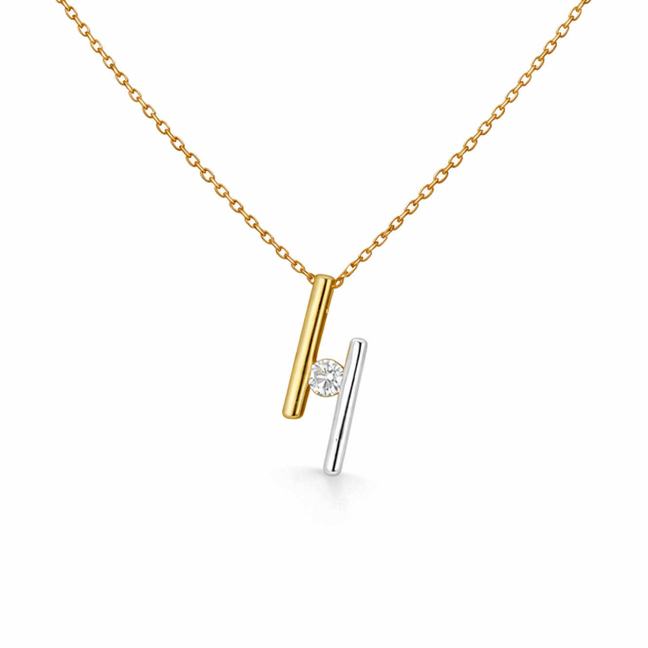 Two Tone Tension-Set Diamond Necklace in 18K Gold, Lab-Grown Diamond