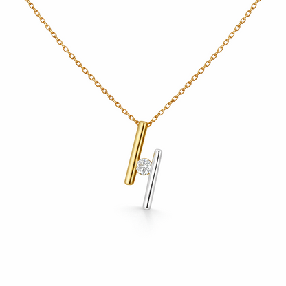 Two Tone Tension-Set Diamond Necklace in 18K Gold, Lab-Grown Diamond
