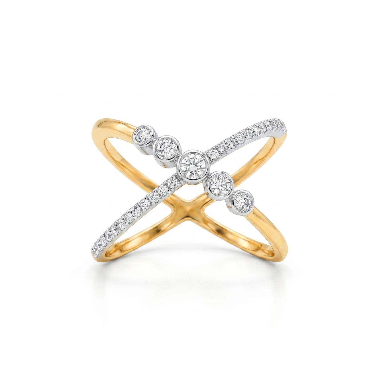 X-Shaped Prong-Set Round Cut Dress Ring in 18K Gold, Lab-Grown Diamond