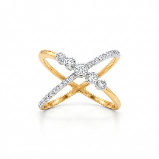 X-Shaped Prong-Set Round Cut Dress Ring in 18K Gold, Lab-Grown Diamond