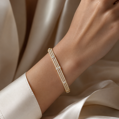 Round Brilliant Multi Layered Bracelet in 18K Gold, Lab-Grown Diamond