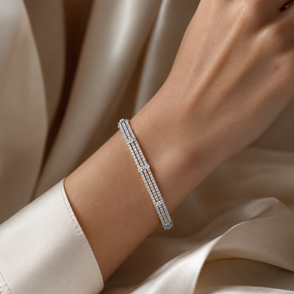 Round Brilliant Multi Layered Bracelet in 18K Gold, Lab-Grown Diamond
