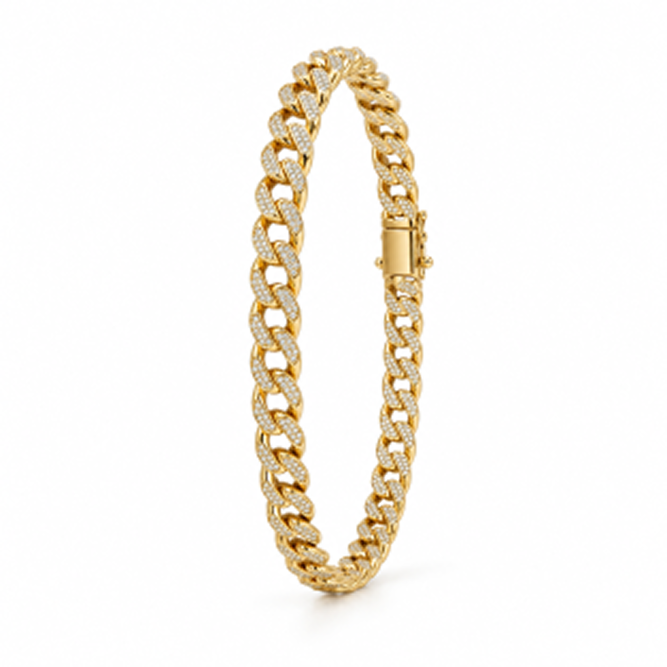Round Cut Pavé Set Men’s Bracelet in 18K Yellow Gold, Lab-Grown Diamond