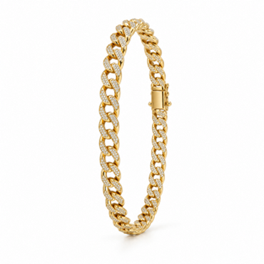 Round Cut Pavé Set Men’s Bracelet in 18K Yellow Gold, Lab-Grown Diamond