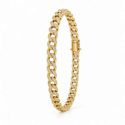 Round Cut Pavé Set Men’s Bracelet in 18K Yellow Gold, Lab-Grown Diamond