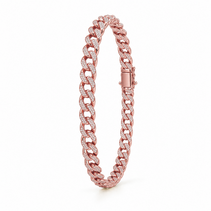 Round Cut Pavé Set Men’s Bracelet in 18K Yellow Gold, Lab-Grown Diamond