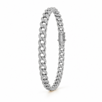Round Cut Pavé Set Men’s Bracelet in 18K Yellow Gold, Lab-Grown Diamond