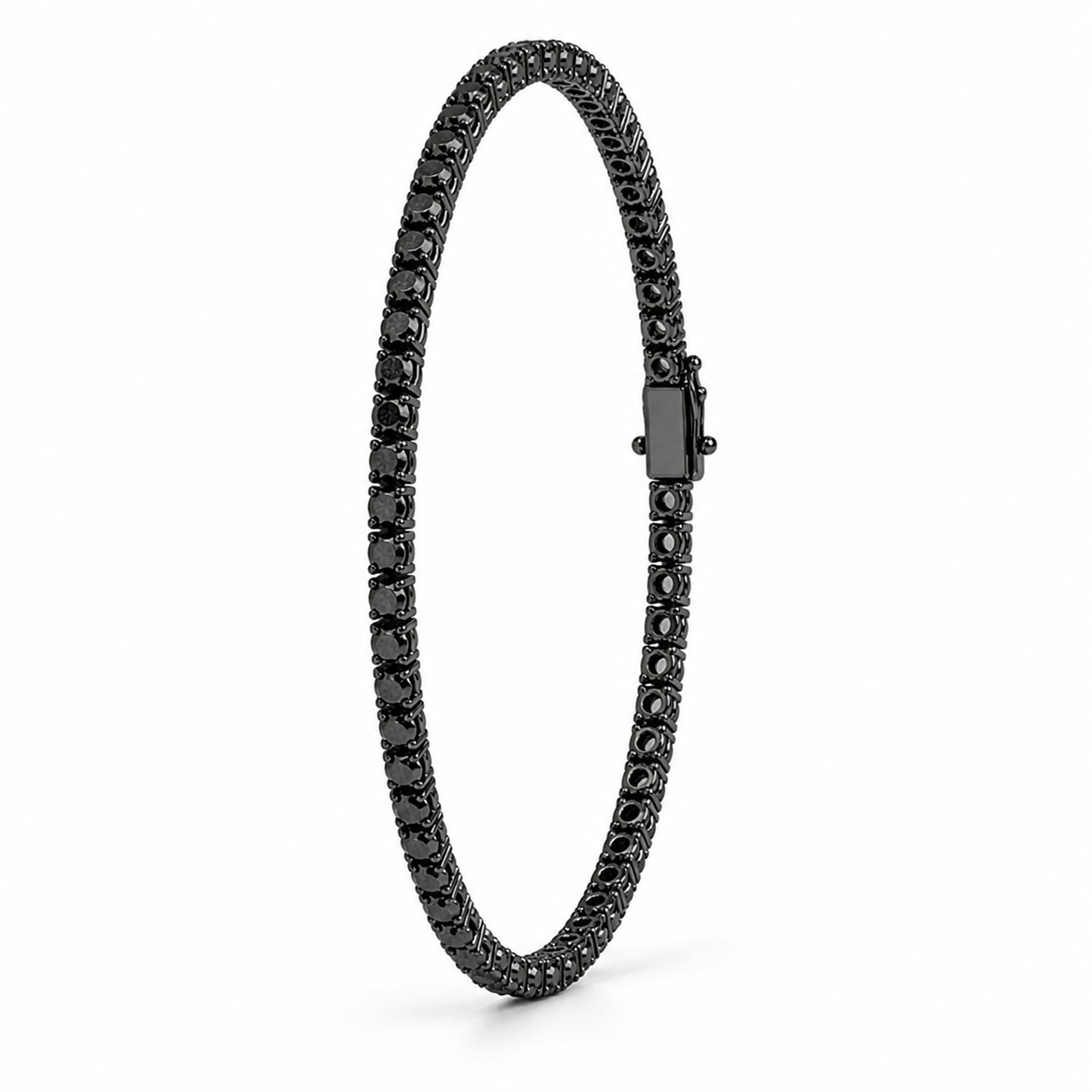 Round Cut Black Tennis Bracelet in 18K Gold, Lab-Grown Diamond