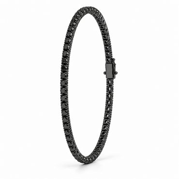 Round Cut Black Tennis Bracelet in 18K Gold, Lab-Grown Diamond