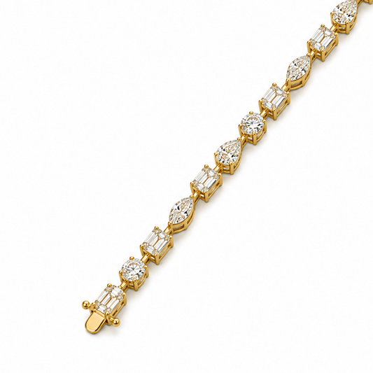 Mixed Cut Prong-Set Tennis Bracelet in 18K Gold, Lab-Grown Diamond