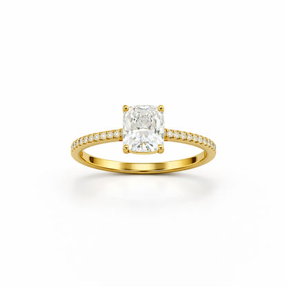 Cushion Cut Classic Engagement Ring in 18K Gold, Lab-Grown Diamond