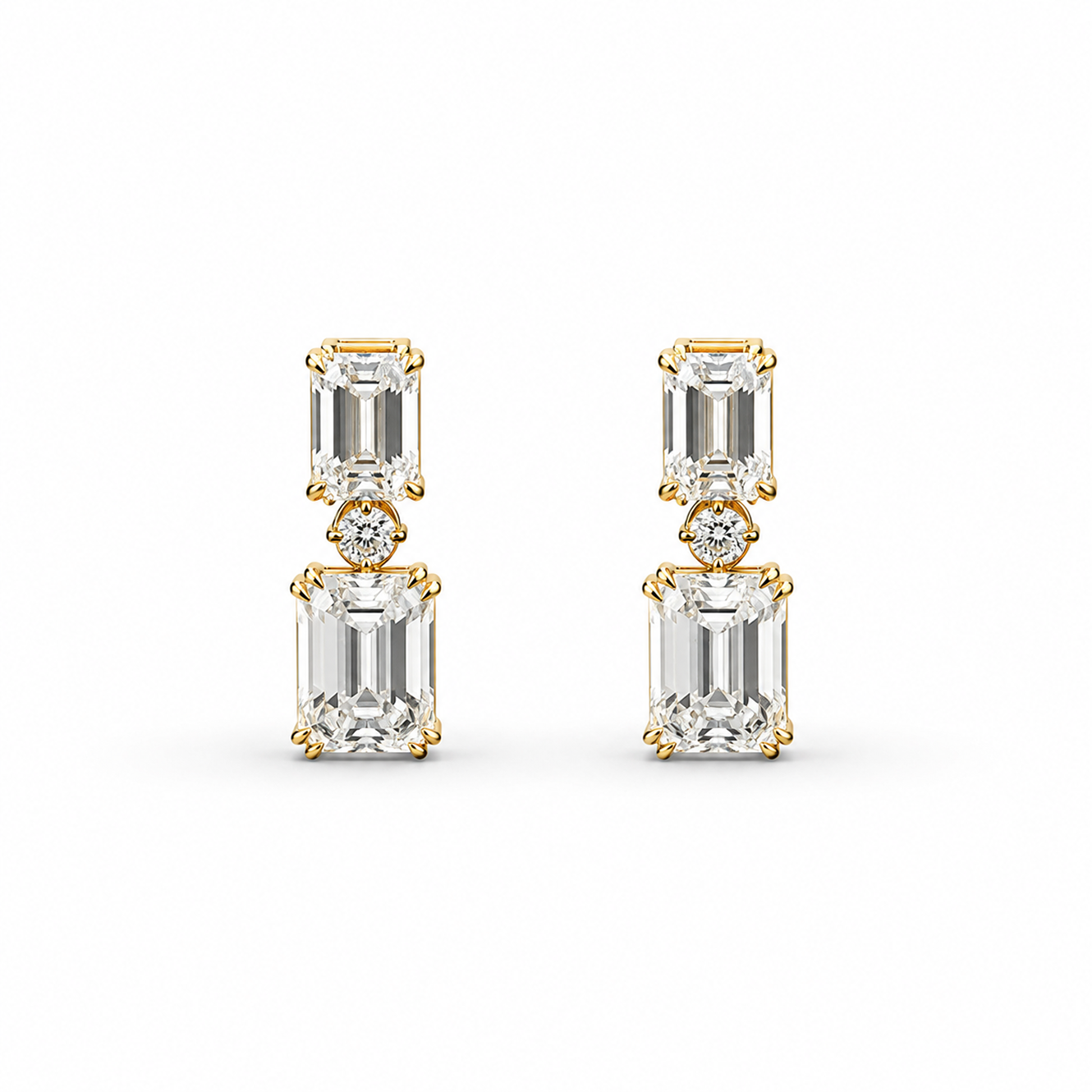 Emerald Cut Drop Earrings in 18K Gold, Lab-Grown Diamond