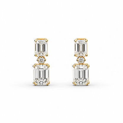 Emerald Cut Drop Earrings in 18K Gold, Lab-Grown Diamond