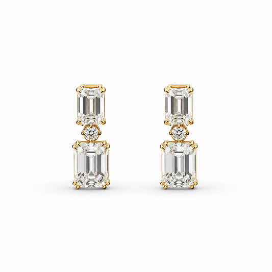 Emerald Cut Drop Earrings in 18K Gold, Lab-Grown Diamond