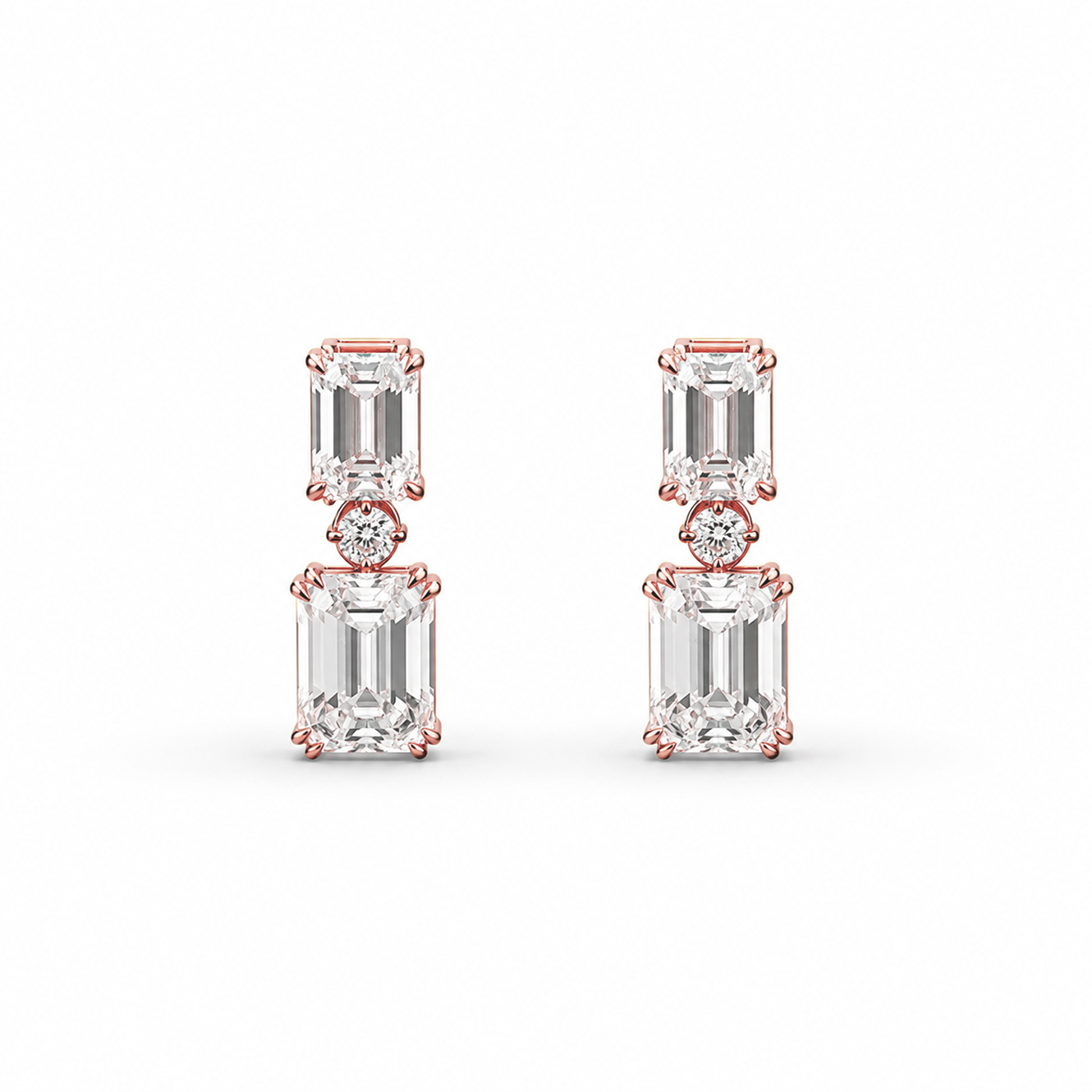 Emerald Cut Drop Earrings in 18K Gold, Lab-Grown Diamond