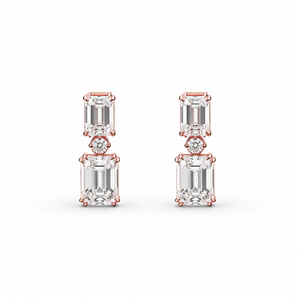 Emerald Cut Drop Earrings in 18K Gold, Lab-Grown Diamond