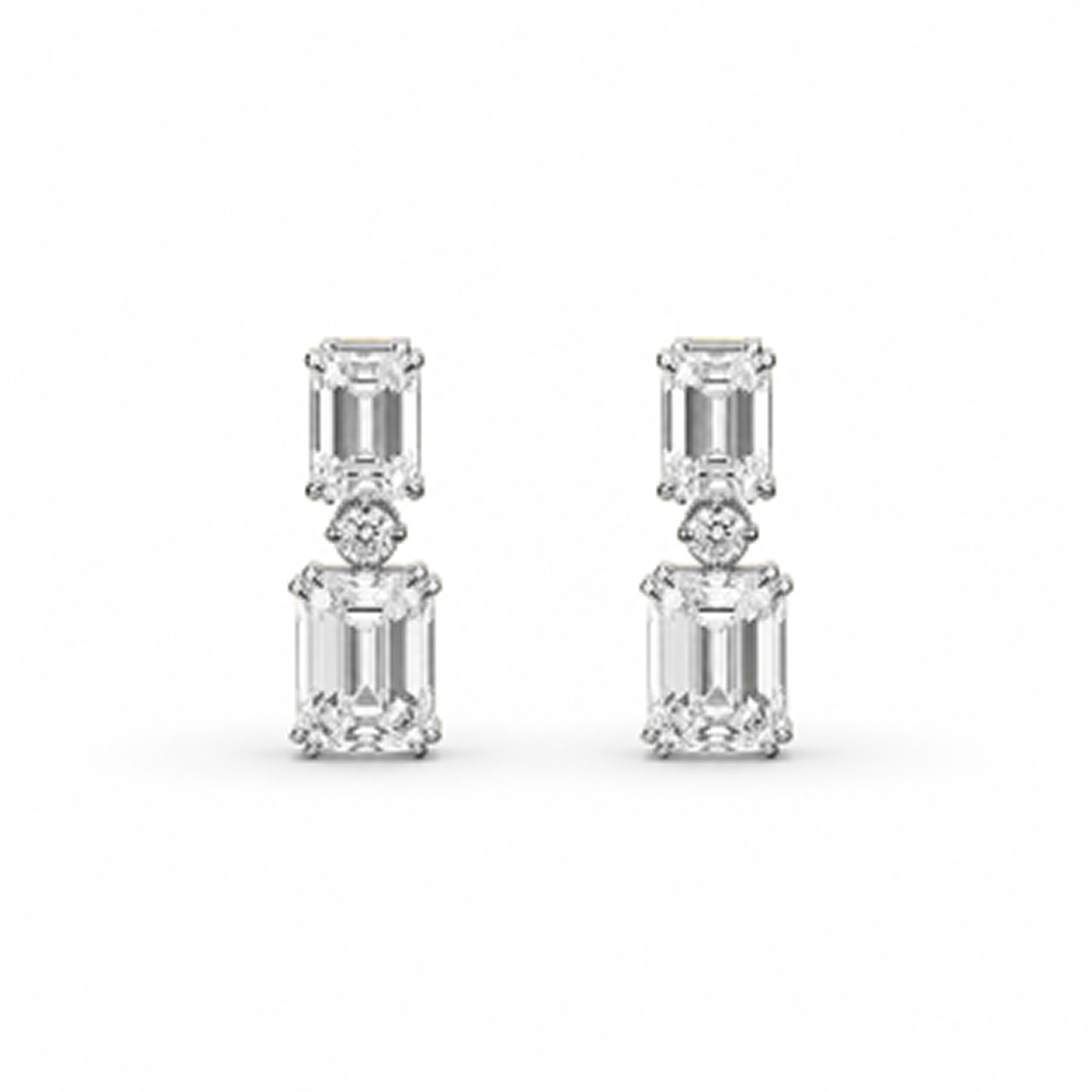 Emerald Cut Drop Earrings in 18K Gold, Lab-Grown Diamond