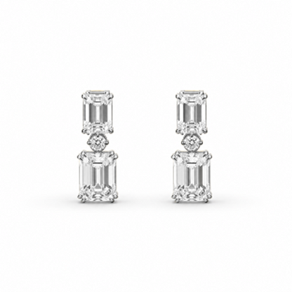Emerald Cut Drop Earrings in 18K Gold, Lab-Grown Diamond