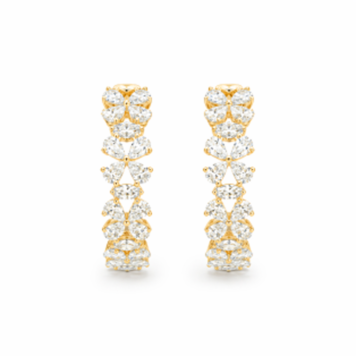Mixed-Cut Diamond Hoop Earrings in 18K Gold, Lab-Grown Diamond