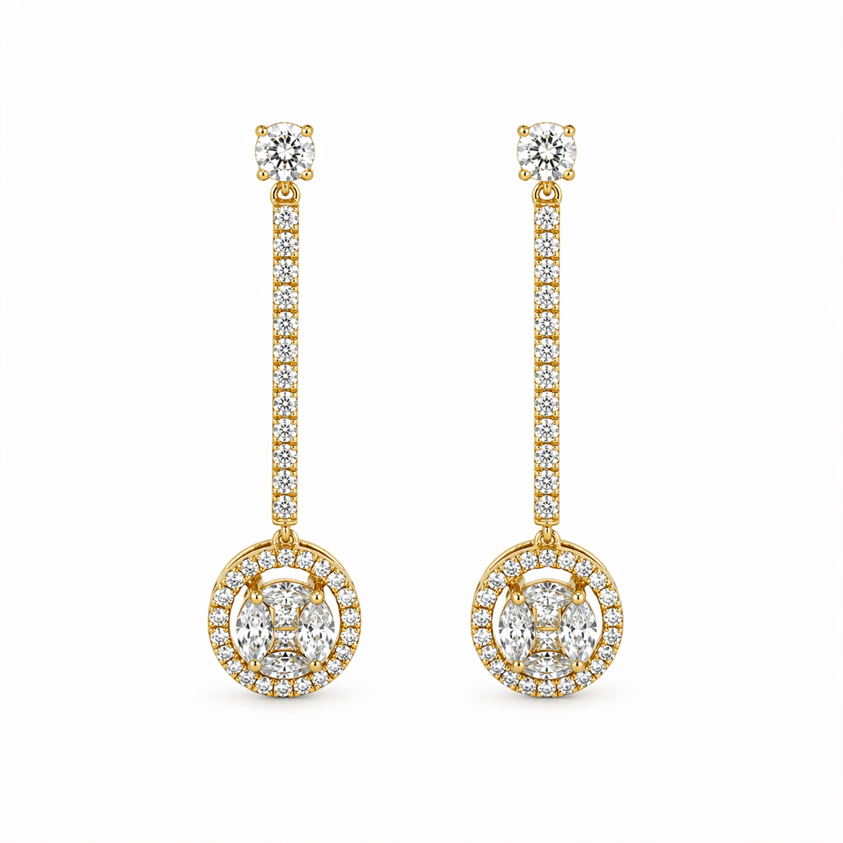 Pavé-Set Drop Earrings in 18K Gold, Lab-Grown Diamond