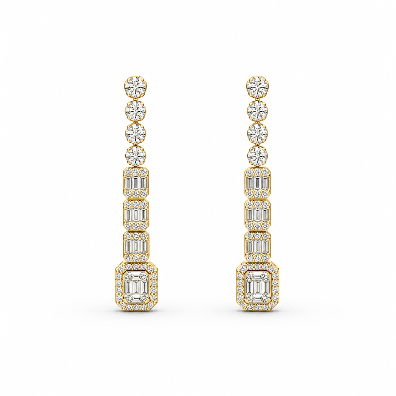 Baguette Pavé Drop Earrings in 18K Gold, Lab-Grown Diamond