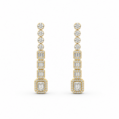 Baguette Pavé Drop Earrings in 18K Gold, Lab-Grown Diamond