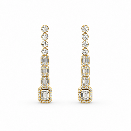 Baguette Pavé Drop Earrings in 18K Gold, Lab-Grown Diamond