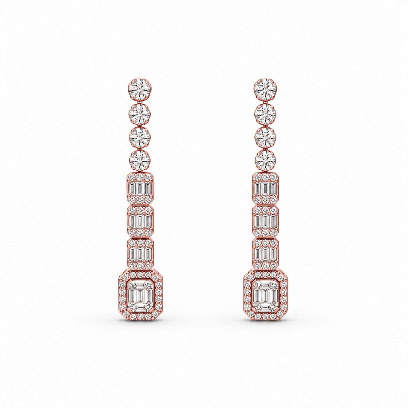 Baguette Pavé Drop Earrings in 18K Gold, Lab-Grown Diamond