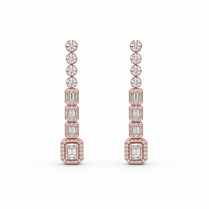 Baguette Pavé Drop Earrings in 18K Gold, Lab-Grown Diamond