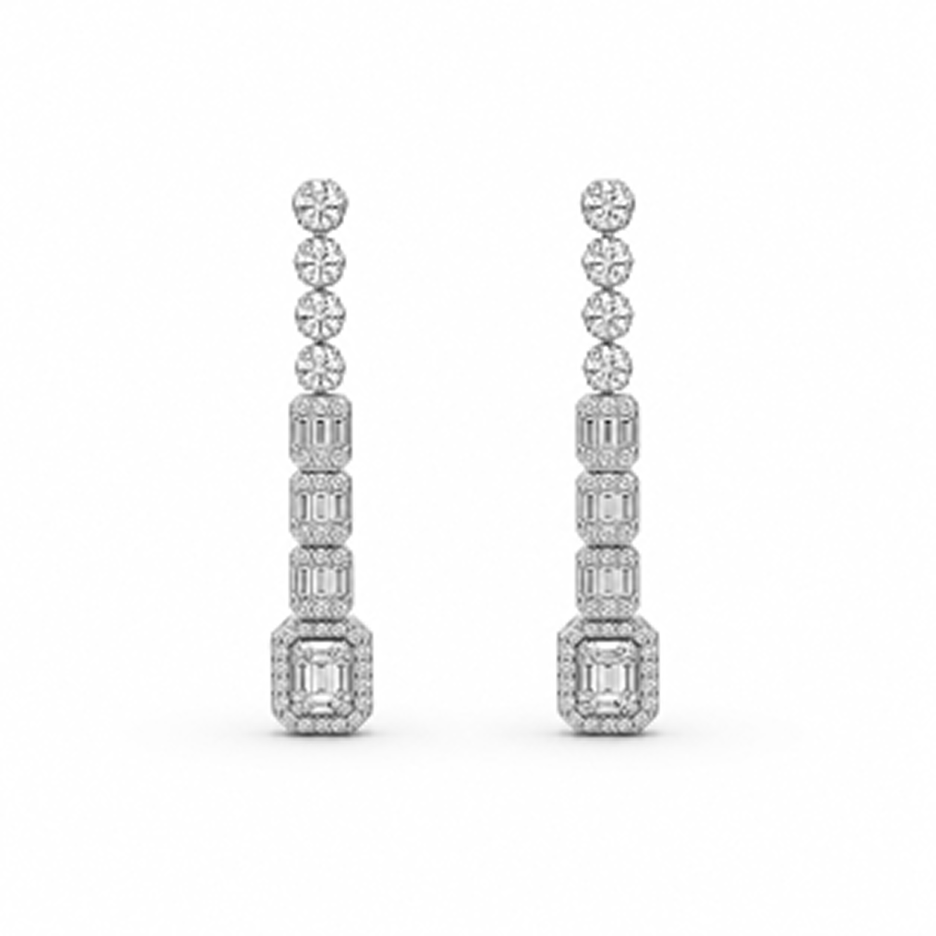 Baguette Pavé Drop Earrings in 18K Gold, Lab-Grown Diamond