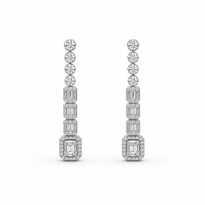Baguette Pavé Drop Earrings in 18K Gold, Lab-Grown Diamond