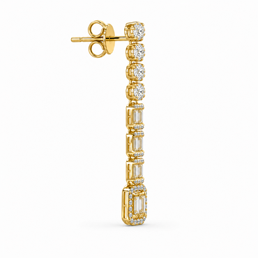 Baguette Pavé Drop Earrings in 18K Gold, Lab-Grown Diamond
