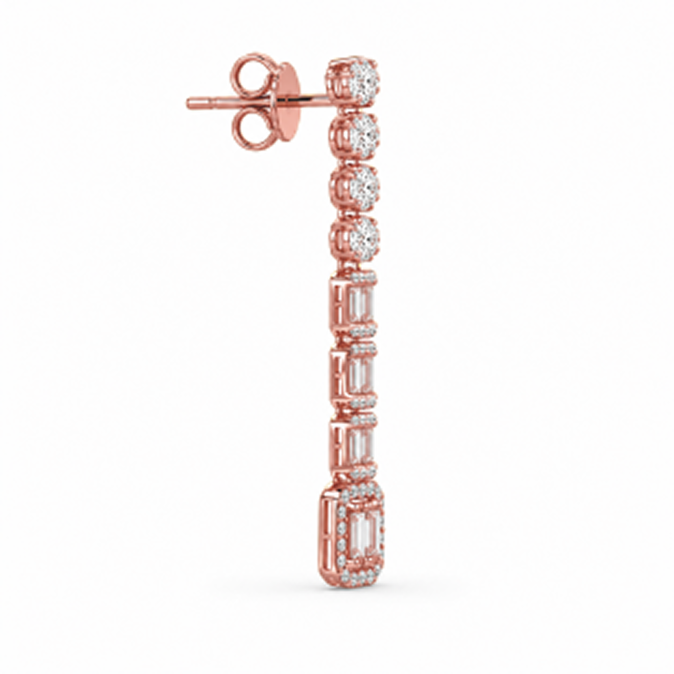 Baguette Pavé Drop Earrings in 18K Gold, Lab-Grown Diamond