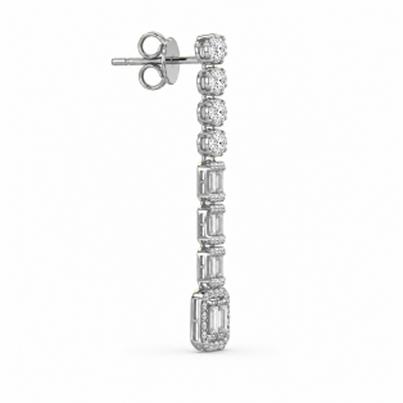Baguette Pavé Drop Earrings in 18K Gold, Lab-Grown Diamond