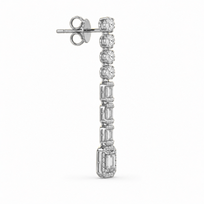 Baguette Pavé Drop Earrings in 18K Gold, Lab-Grown Diamond