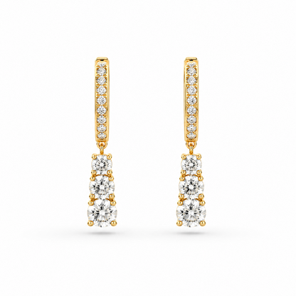 Graduated Three-Stone Diamond Drop Earrings in 18K Gold, Lab-Grown Diamond